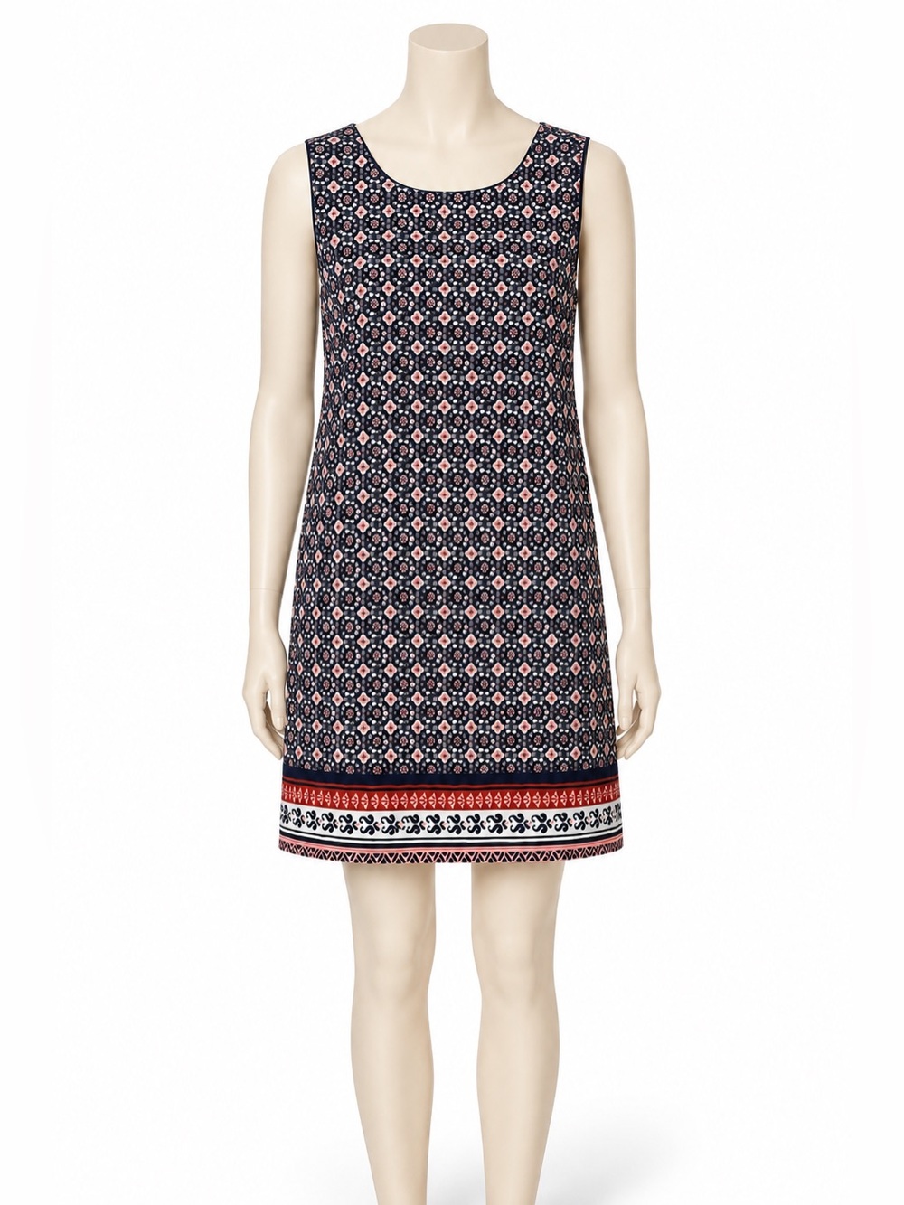 Magnolia Grace Navy Floral Border Print Shift Dress Size XL